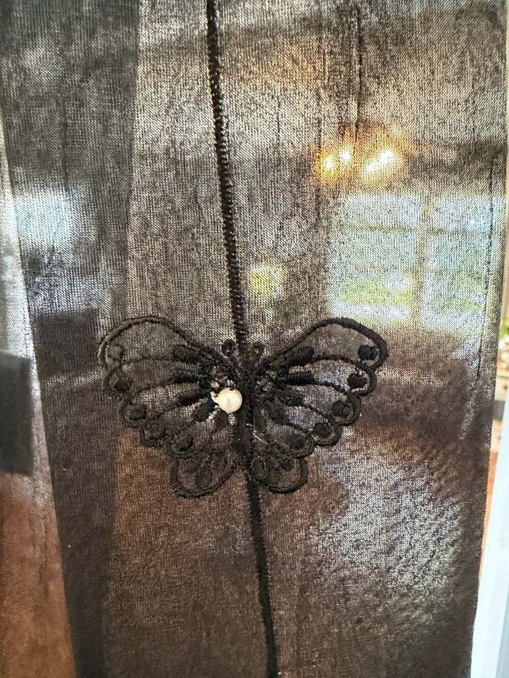 Vintage Black Textured butterfly Pantyhose with Back Seam